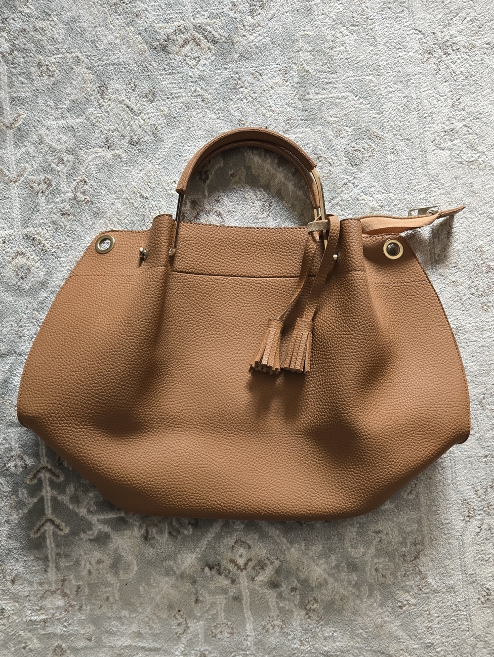 Tan Faux Leather Tote Bag